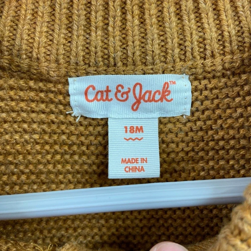 Cat & Jack unisex brown tan thick knit full zip sweater jacket‎ cotton 18 months